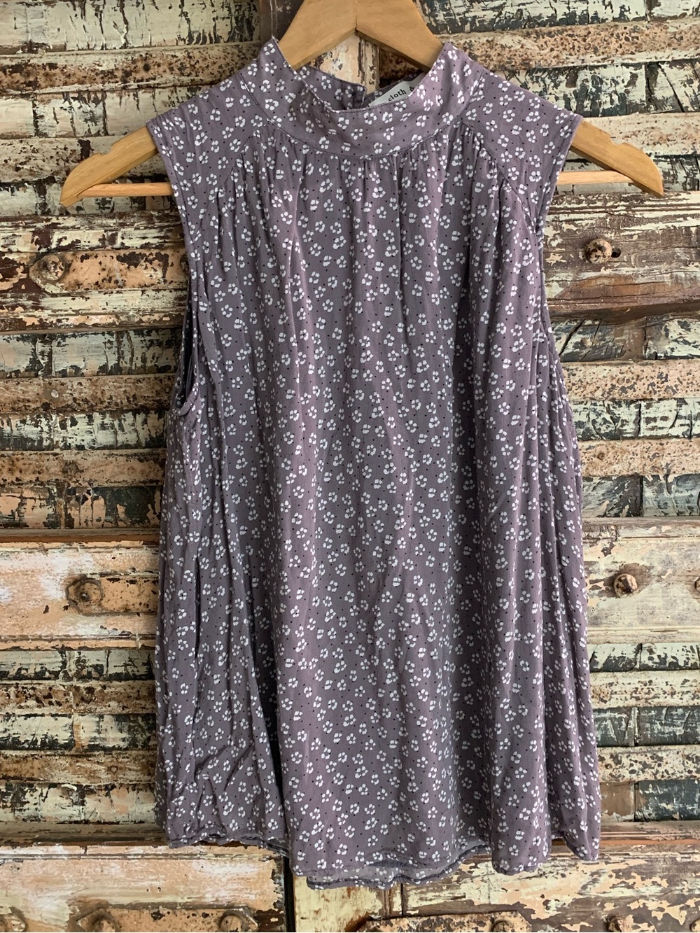 Cloth & Stone Anthropologie Liane Gray Mauve Floral Mock Neck Sleeveless Top, S
